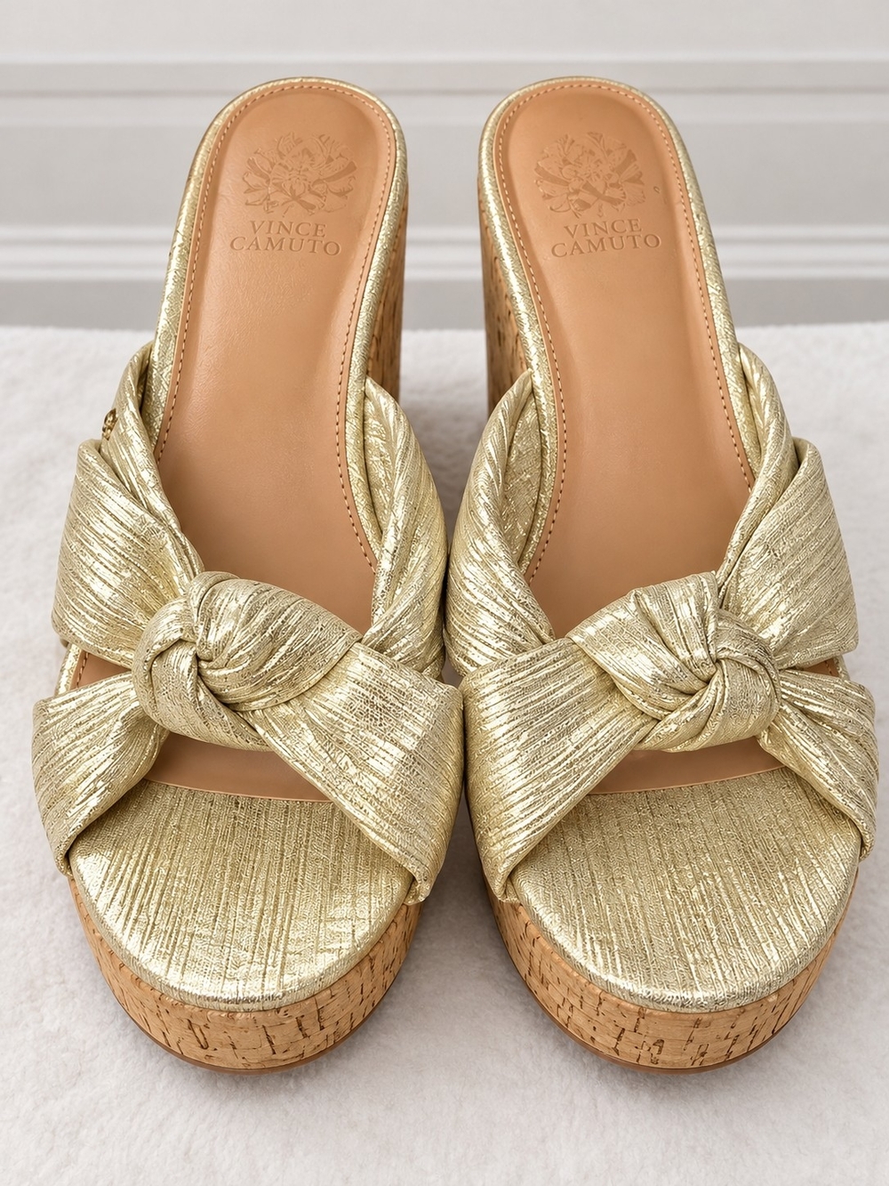 Sam&Libby Metallic Gold Knotted Wedge Sandals EUC SIZE 11